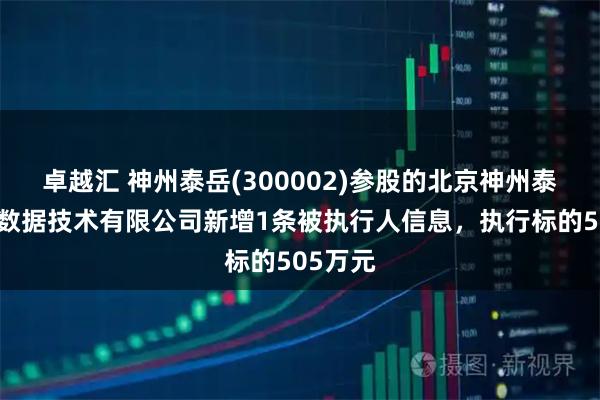 卓越汇 神州泰岳(300002)参股的北京神州泰岳智能数据技术有限公司新增1条被执行人信息，执行标的505万元